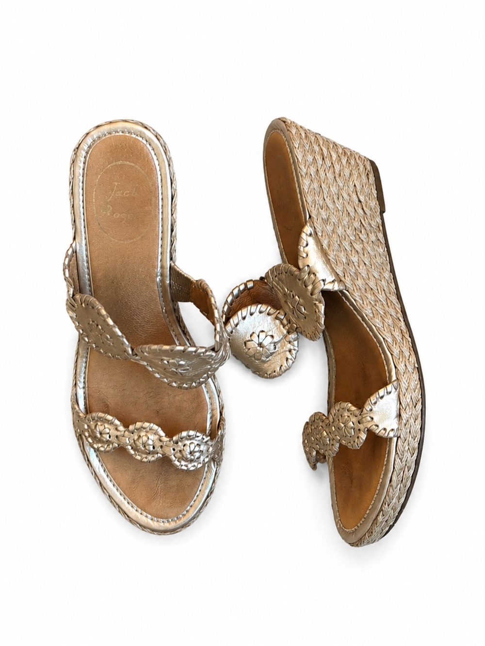 Jack Rogers Metallic Gold Wedge Slide Sandals